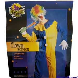 Adult Halloween Clown Costume with Mask and Hat.